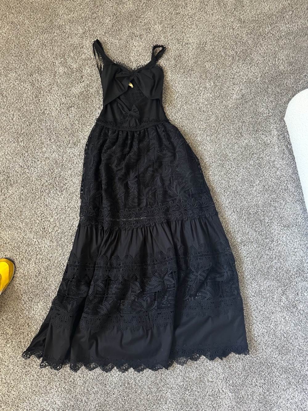 Black Eyelet Lace Maxi Dress with Spaghetti Straps
